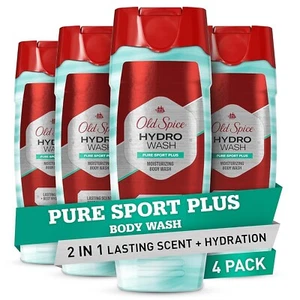 Old Spice Men's Moisturizing Hydro Body Wash Pure Sport Plus, Lemon, 4 X 16 oz - Picture 1 of 9