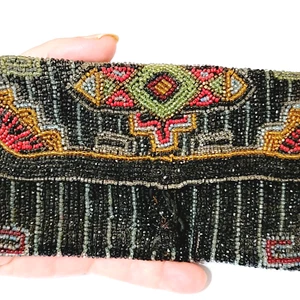 Antique Art Deco Glass Beaded Clutch Purse, Geometric Red Back Gold Sparkly - Picture 1 of 8
