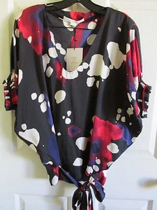 SZ 10 DIANE VON FURSTENBERG EDNA EXPLOSION OF COLOR BLACK BLOUSE TOP NWT - Picture 1 of 5