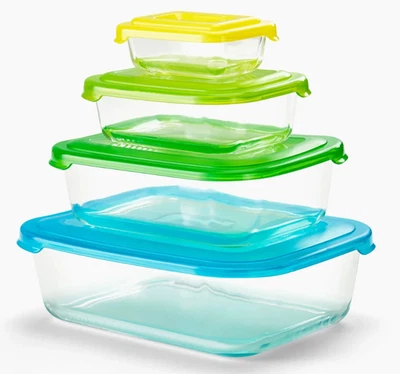 Joseph Joseph Nest Glass Storage Set of 4 Food Containers Lids Stackable Nesting - Image 1 of 4