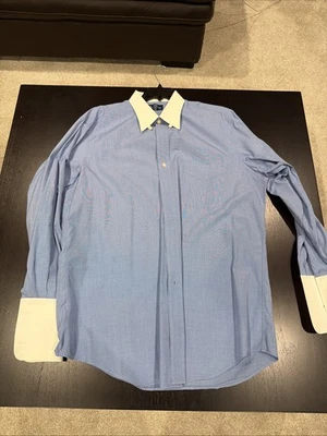 Paul Frederick Imperial Cotton Dress Shirt Blue Size 16.5 34 French Blue - Image 1 of 4