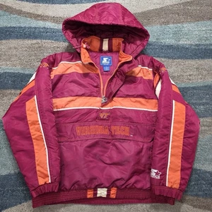 Vintage Starter Virginia Tech Hokies Pullover Jacket Men’s L VT Logo Maroon - Picture 1 of 19