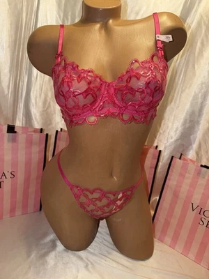 Sujetador Victoria's Secret Dream Angels Shimmer Heart 38D Tanga Grande Foto 1 de 4