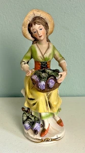 Vintage Homco Figurine Woman with Basket of Grapes 8.25” - Picture 1 of 6