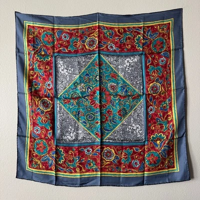 Givenchy Vintage 100% Silk Scarf Gray Blue Square New Tag Italy 1990s NWT - Image 1 of 4