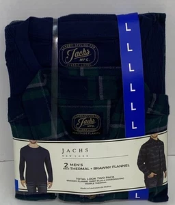 Jachs New York (Mens Sz Large) 2-Pack Shirts Thermal + Brawny Flannel Green/Blue - Picture 1 of 5