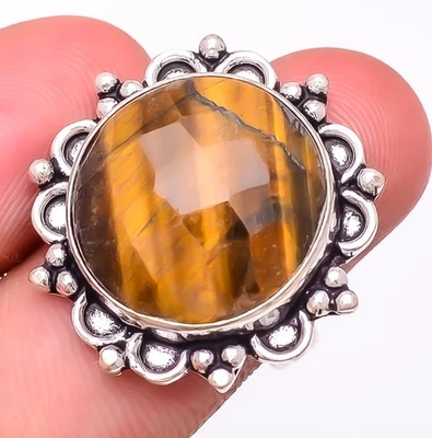 Anillo de joyería enchapado en plata con piedras preciosas de ojo de tigre amarillo natural 7 (9325) T295 Foto 1 de 4