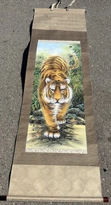 JAPANESE HANGING WALL SCROLL ART Painting Tiger 24x75 - Picture 1 of 8