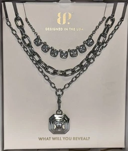 GRATEFUL FOR GROWTH Luxe Layers 2025 SILVER Necklace (Set of 3) Bomb Party NEW! - Picture 1 of 4
