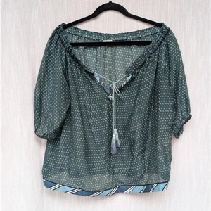Talitha Green Floral Print Cotton/Silk Off-the-Shoulder Blouse Top, size XS - Picture 1 of 7