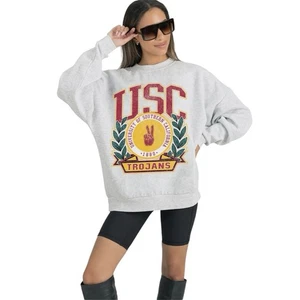 USC Trojans Oversized Sweater XXL Gameday Couture Gray Drop Shoulder Crew Neck - Picture 1 of 10