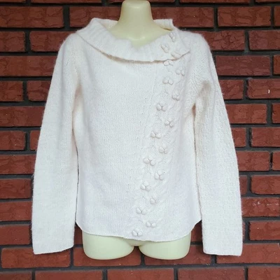 Suéter Pullover Granate Hill Talla S Crema Lana de Cordero Mezcla Angora Asimétrico Foto 1 de 4