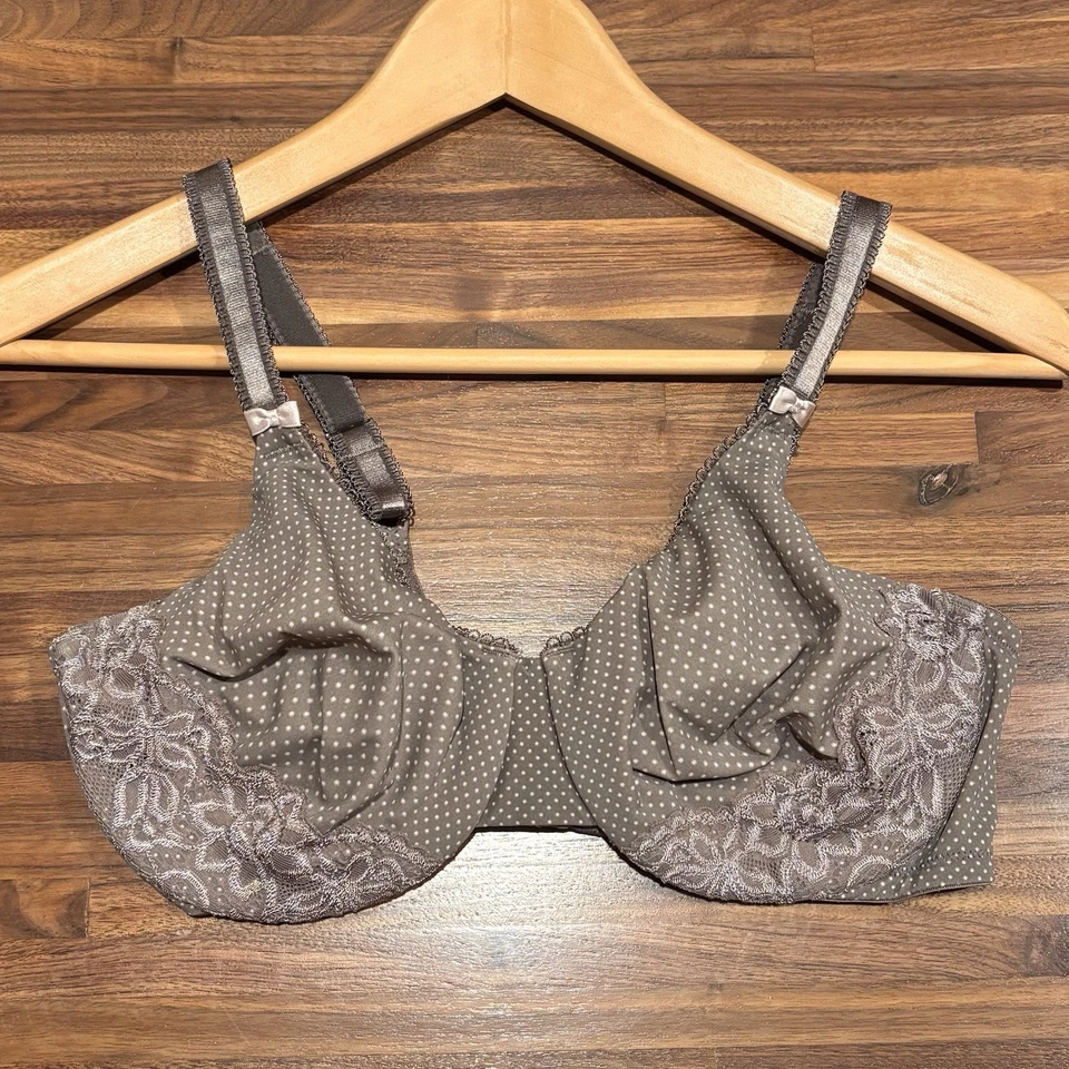 Sujetador con aros con detalle de encaje a lunares marrón y blanco - 36D Foto 1 de 4