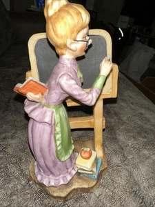 Lefton Female School Teacher With Chalkboard Figurine Books & Apple 8” - Picture 1 of 5