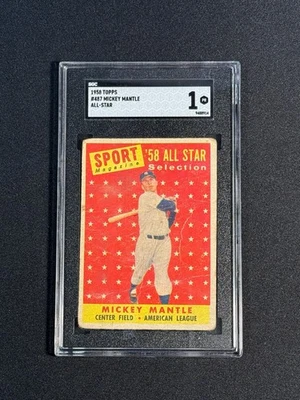 MICKEY MANTLE SGC 1 1958 TOPPS BASEBALL #487 ALL-STAR YANKEES  - Image 1 of 2