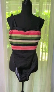 Roxanne Bra Size 12/ 34C, One Piece Swimsuit Adjustable Straps, Black Multicolor - Picture 1 of 10