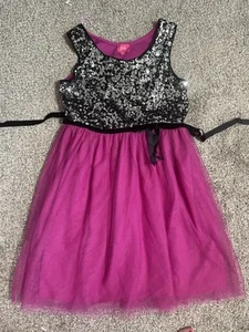 EUC Girls Pinky Black & Pink Sequin Tulle Party Occasion Dress Size 12 - Picture 1 of 2