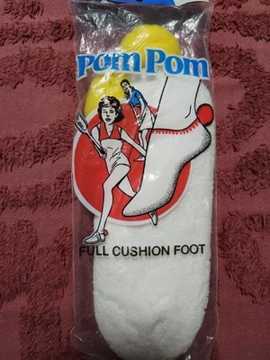 Vintage Novo na caixa 1 par de meias Pom Pom Ball corte baixo tornozelo bola amarela branca  - Imagem 1 de 4
