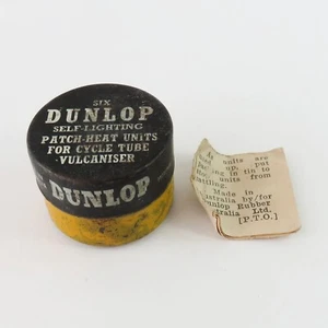 Kit de punción de parche para bicicleta Dunlop vintage lata con instrucciones, amarillo y negro - Imagen 1 de 5