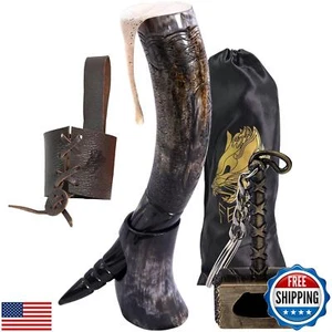 Fenrir großes Wikinger Trinkhorn mit Ständer 16-18 Oz, Lederholster und Ha - Bild 1 von 5