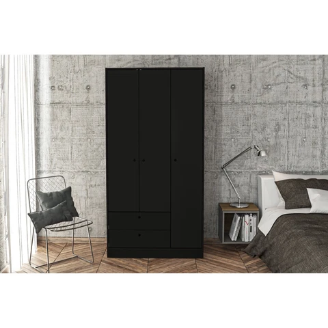 Polifurniture 3 Door Bedroom Armoire with Drawers, Black Cover