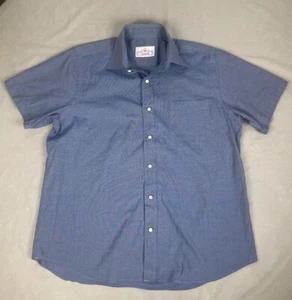 LUXIRE Shirt Mens Large Blue Cotton Short Sleeve Button Up Dress Casual - Picture 1 of 8