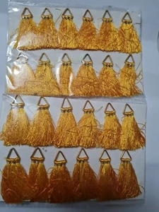 12 x Yellow silk thread Tassels with gold triangle ring 4.5cm long - Picture 1 of 12