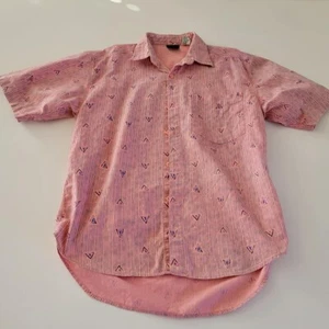 Vintage PERMIT Brand 90s Geometric Print Shirt Skater Grunge Pink Gray Size Med - Picture 1 of 8