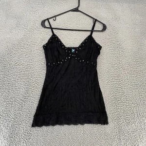 Weavers Y2K Tanktop Womens Medium Babydoll Fairy Grunge Sequins Black Cami - Picture 1 of 10
