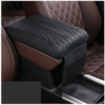 All Black Car Armrest Cushion PU Leather Memory Foam Padding For Center Console - Image 1 of 4