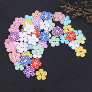 50pz Bottoni in Legno Fiore Colorato 2 Fori Bottoni per Fai da Te Cucito Artigianato - Foto 1 di 11