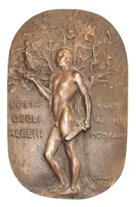 FESTA DEGLI ALBERI - ROMA 1923 FASCISMO Placca ovale in bronzo inc. R. Assanti - Imagen 1 de 4