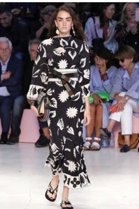 Etro Black & White Floral Dress Gown Maxi Long Bell Sleeve 100% Silk New 40EU 4 - Picture 1 of 11