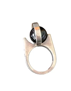 Denmark Vintage Modernist Sven Haugaard STERLING SILVER Kinetic Onyx Ball Ring - Picture 1 of 14