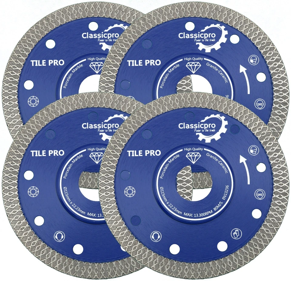 CLASSICPRO TOOLS UK Tile Turbo Diamond Dry Cutting blade Disc Grinder wheel 115mm 4.5" 4 Pcs UK