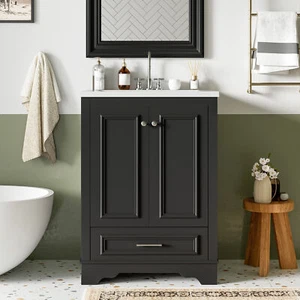 24"Bathroom Vanity w/Ceramic Sink Combo,Modern Freestanding Storage Cabinet w/S - Picture 1 of 13