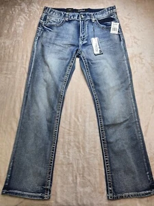 True Luck Men`s Straight Jeans Size 34x32 Classic Embroidered - Picture 1 of 7
