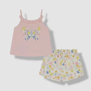 Kids Headquarters Toddler Girl's Pink Butterfly Floral Tank & Shorts Set Size 4T - Picture 1 of 3