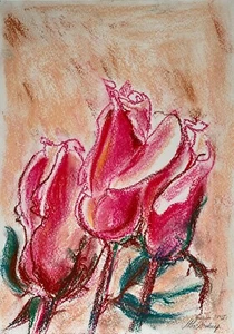ORIGINAL Pasteles Pintura sobre Papel FIRMADO por Artista Naturaleza Naturaleza Rosa Arte Floral - Imagen 1 de 2
