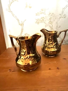 Pair Wade Lustre Ware Copper Colour Jugs -Deer Impression Decoration - Picture 1 of 6