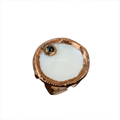 Copper Mother Of Pearl Stone Black Onyx Electroformed Stackable Ring Jewelry - Image 1 of 4