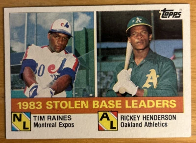 1984 Topps “1983 Stolen Base Leaders” Tim Raines Rickey Henderson #134 EXMT - Image 1 of 2