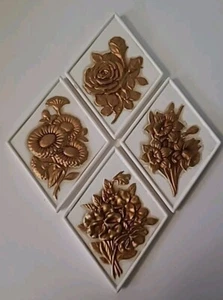 Targhe da parete vintage Ardco ceramica 3D FIORE oro bianco etichetta triangolo Dallas - Foto 1 di 5