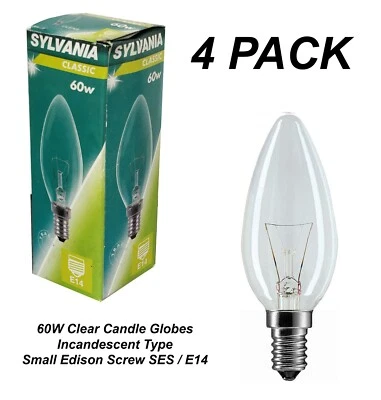 4 x 60W Incandescent Candle Light Globes Bulbs Lamps Small Screw E14 Clear SES - Image 1 of 2