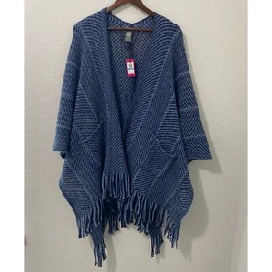 Vince Camuto Sweater Poncho Shawl Womens One Size Fits Most Open Knit Blue Boho - Bild 1 von 9