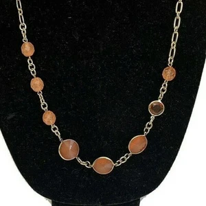 New Loft Ann Taylor Gold Tone Long 37" Necklace with Peach Accents Toggle Clasp - Picture 1 of 7