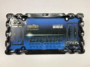 Cruiser 20500 UNIVERSAL License Plate FLAT BLACK CHAIN Frame W/ Fastener Caps - Picture 1 of 4