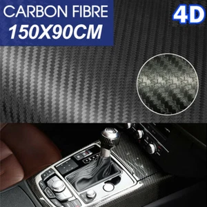 4D Carbon Fiber Vinyl Gloss Black Car Phone Laptop Wrap Sticker Film 150x90 CM - Picture 1 of 11