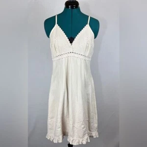 Vintage peruanisches Baumwollkleid Damen große Häkelspitze Borte neutral Cottagecore - Bild 1 von 12