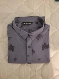 Travis Mathew Mens XXL Short Sleeve Gray Floral Stretch Button Up Golf Shirt - Picture 1 of 15